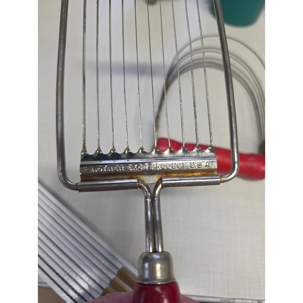 Vintage EKCO Cheese Slicer & Androck Pastry Blender Red Wood Handle USA Kitchen